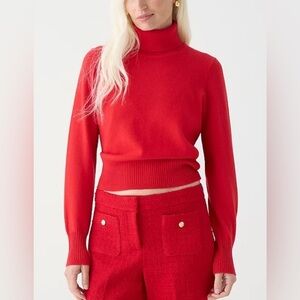 J Crew Cashmere Cropped Turtleneck Sweater size Medium in Classic Cardinal Red